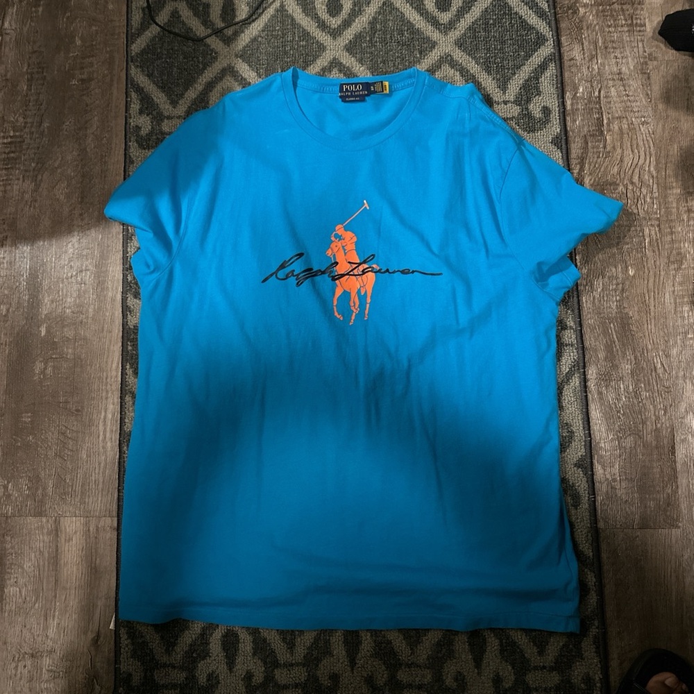 Polo by Ralph Lauren Vibrant Blue Tee with Orange Emblem